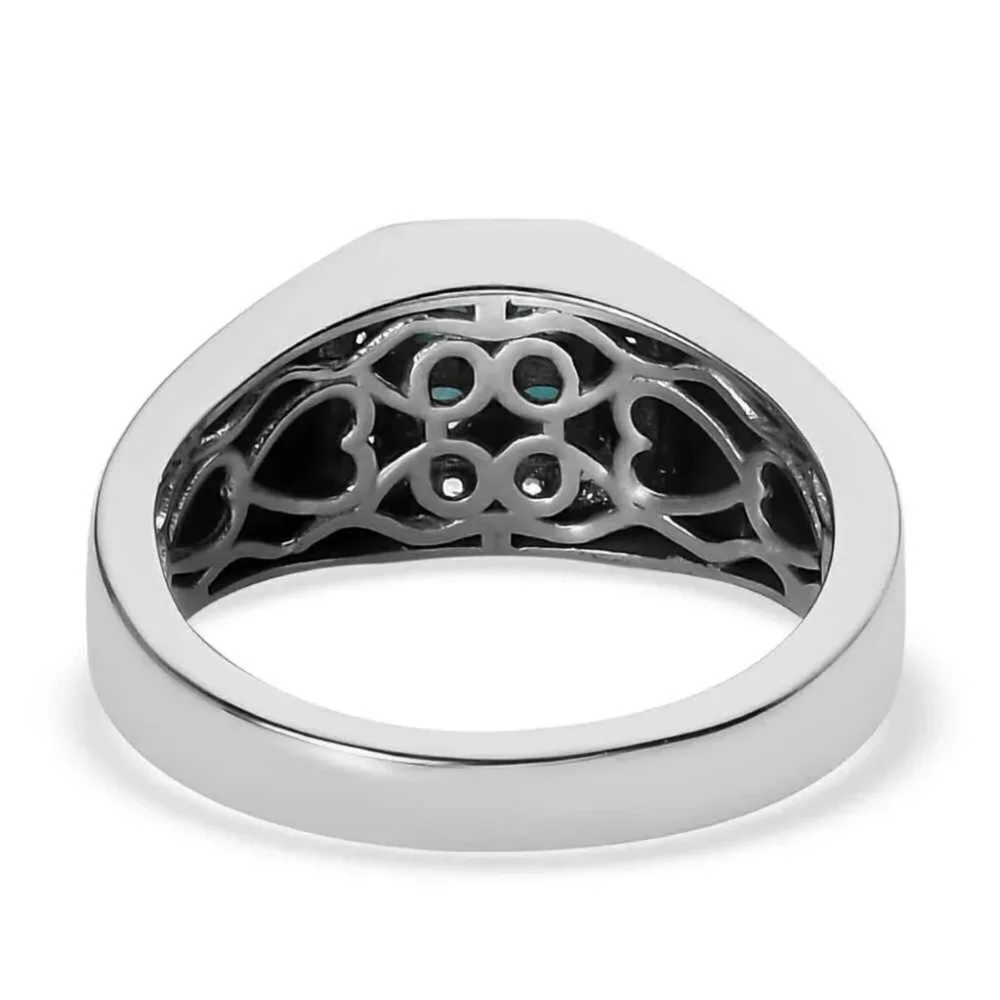 AAA Grandidierite and White Zircon Men's Ring in Platinum Over Sterling Silver